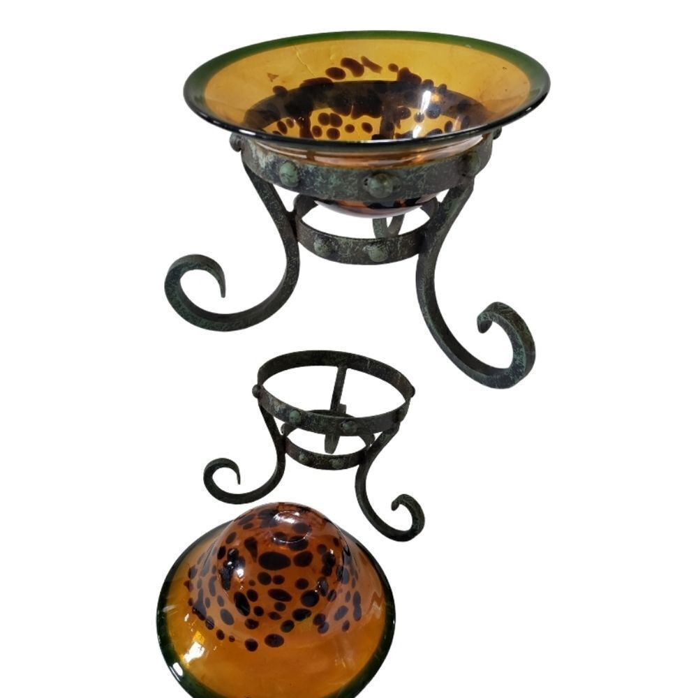 Blown Glass Bowl w/Wrought Iron Stand